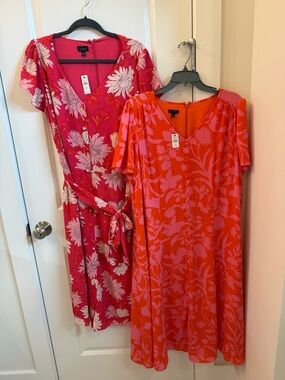 NWT Talbots Floral Midi Dress Flutter Sleeve Wedding Belted Lot of 2 Size 14W